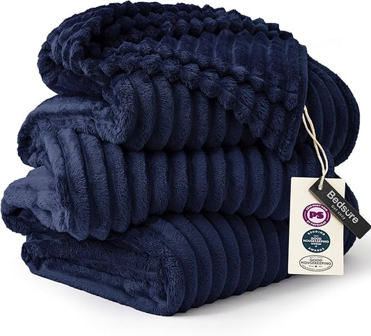 Bedsure GentleSoft Large Fleece Blanket for Bed - Cozy Soft Throw Blankets for Women, Cute Large Throws for Girls, Navy, 120x120 Inches