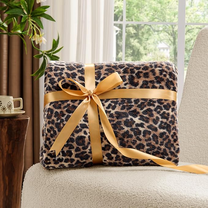 BEDELITE Fleece Blanket for Couch & Bed, Luxury Cheetah Plush Cozy Fuzzy Blanket, Leopard Print Throw 50"x 60", Dark Brown