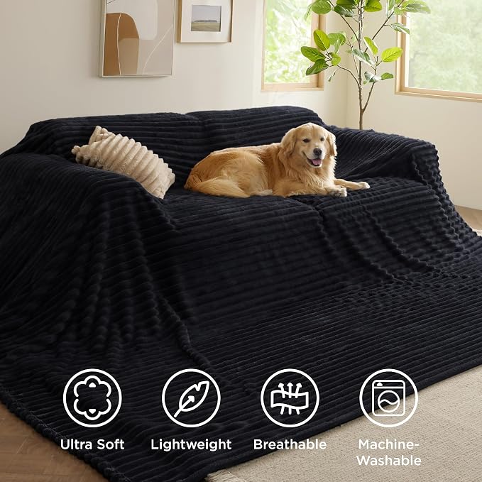 Bedsure GentleSoft Large Fleece Blanket for Bed - Cozy Soft Throw Blankets for Women, Cute Large Throws for Girls, Black, 120x120 Inches