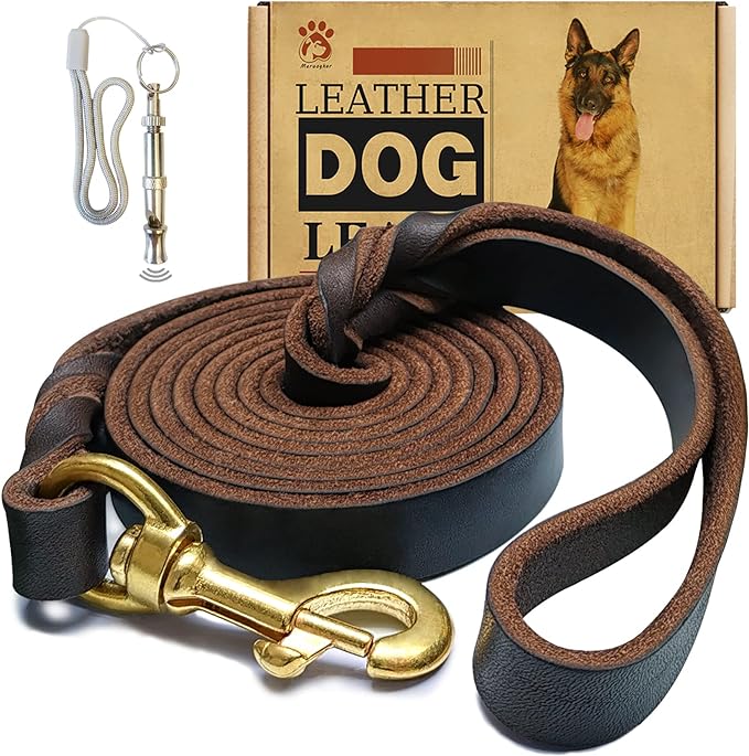 Leather Dog Leash, 5ft x 3/4 inch, Heavy Duty Genuine Leather Braided Dog Training Leash, Comfortable for Large, Medium, Small Dogs (Brown, 5FT*3/4in)
