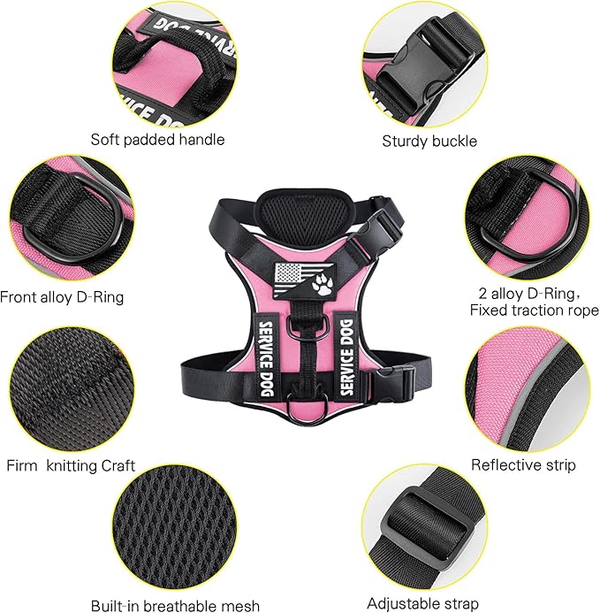 Service Dog Harness, Reflective Dog Vest Harness with 5 PCS Patches, Adjustable Soft Oxford Pet Harness, Inner Layer Mesh, Easy to Control for Dogs