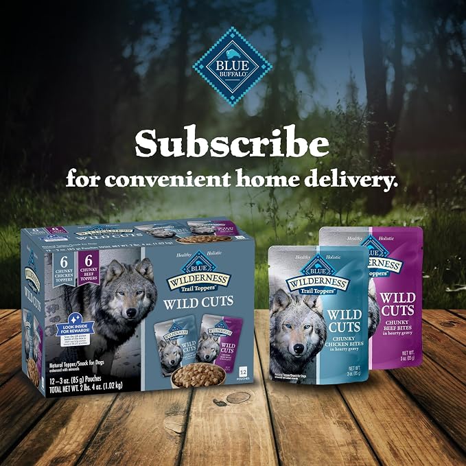 Blue Buffalo Wilderness Trail Toppers Wild Cuts Chicken & Beef Variety Pack, Natural Wet Dog Food Made with Natural Ingredients, Protein-Rich & Grain-Free Recipes, 3-oz. Each (12 Pouches)