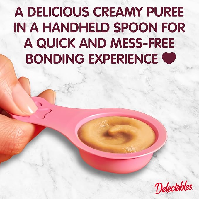 Delectables Lickable Spoon Handheld Wet Cat Treats Made with Wild-Caught Salmon, Quick & Easy Creamy Puree, Mess Free, No Added Preservatives, Salmon 96ct