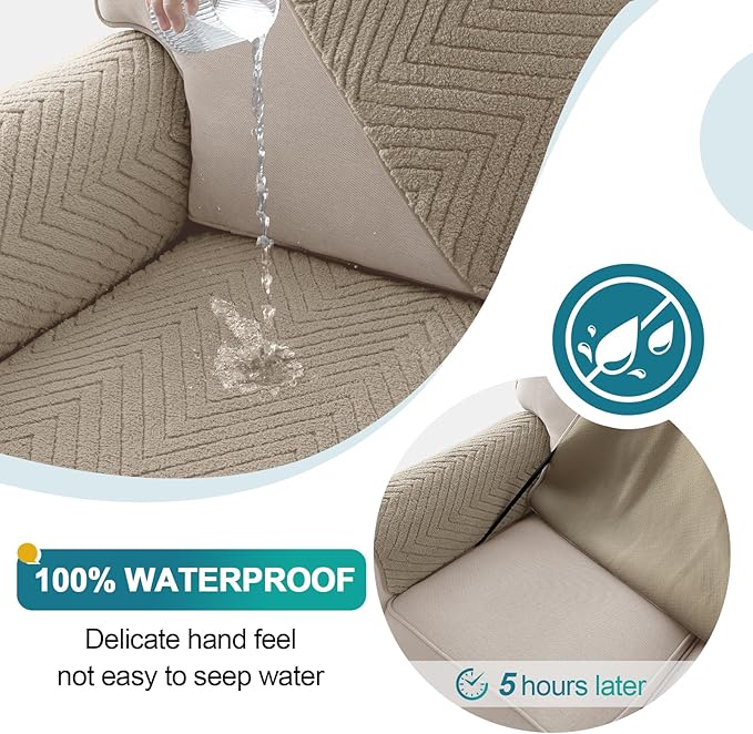Turquoize Waterproof Couch Cover for Dogs Fuzzy Pet Couch Covers for Sofa Thick Dog Bed Cover Non-Slip Sofa Covers for 2 Cushion Couch Protector Slipcover Pet Friendly (Khaki, 36" x 48")