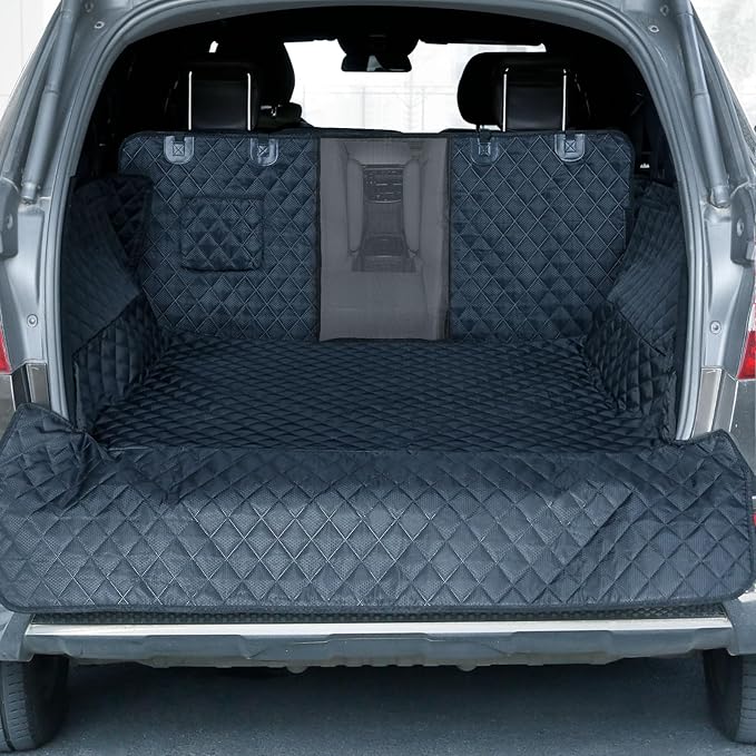 PETICON SUV Cargo Liner for Dogs, Waterproof Trunk Cover for SUVs with Mesh Window, Bumper Flap Protector, Scratchproof Durable 600D Oxford Fabric, Non-Slip, Machine Washable