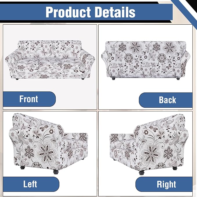 Stretch Couch Covers for 3 Separate Cushion Couch Sofa,Floral Printed Couch Sofa Cover,Washable Sofa Slipcover,Pet Friendly Furniture Protector with Elastic Bottom,Universal Fit for Home(Sofa,Cover)