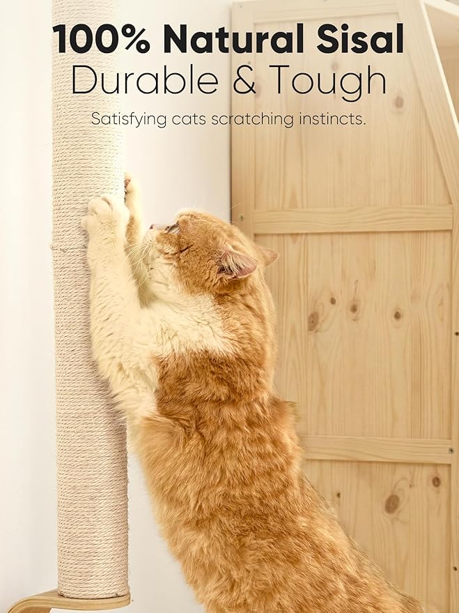 FUKUMARU Cat Wall Scratcher, 60" Tall Wall Mounted Kitten Scratching Post, Sturdy Sisal Climbing Tree for Indoor Large Cats