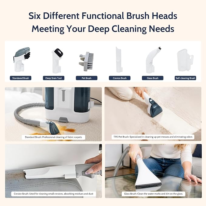 Portable Carpet Cleaner Machine,16Kpa Power Suction with Versatile Tools for Pets,Rugs,Couch and Sofa,Car and Seat Furniture,Fabric Wet Vacuum Spot Handheld Small Mini Water Deep Extractor Washer