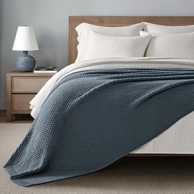 EVERGRACEHOME Chunky Chenille Knit Throw Blanket for Couch, Soft Luxurious Oversized Queen Moss Stitch Blanket for Bed, Cozy Farmhouse Knitted Throw for Sofa, Stormy Blue, 90" x 90"