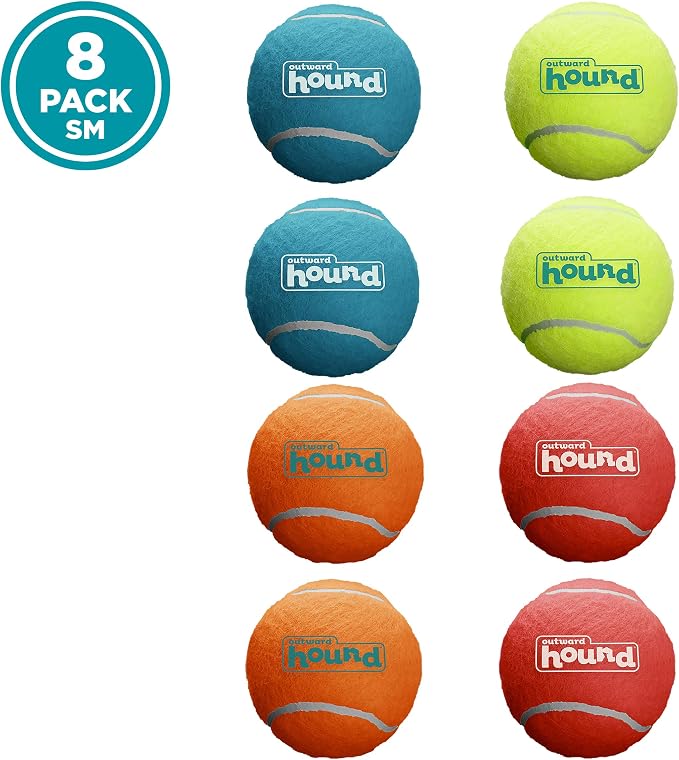 Outward Hound Squeaker Ballz – Squeaky Tennis Balls for Dogs Under 25 lbs, Interactive Dog Toy for Fetch & Training, Small (2"), 8‑Pack