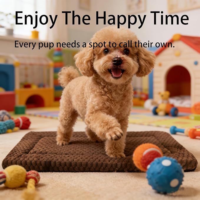 Dog Bed Crate Mat, Soft Durable Washable Anti-Slip Kennel Pad for Dogs & Cats, Reversible (Dark Brown, M(30"*20"*1.5"))