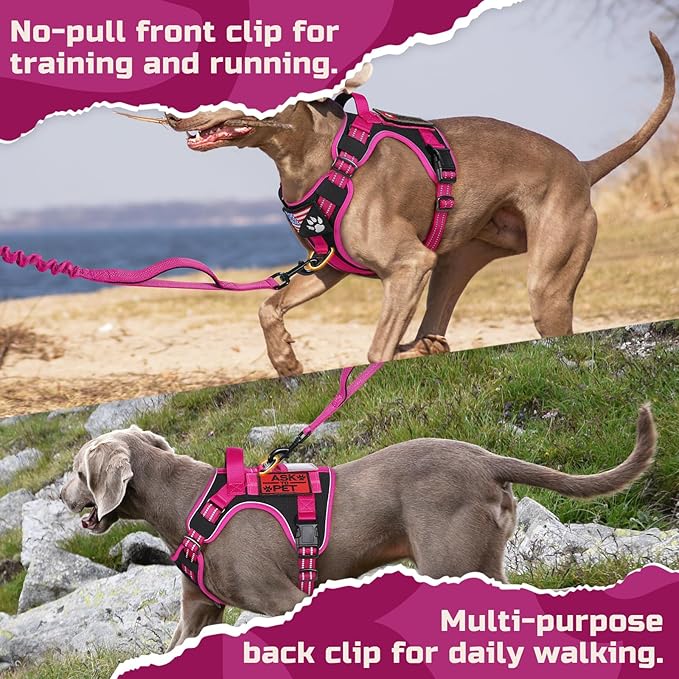 rabbitgoo Tactical Dog Harness for Large Dogs, No Pull Military Service Vest with Handle & Molle, Easy Control for Training Walking, Adjustable Reflective Straps, Black & Rose Red, M