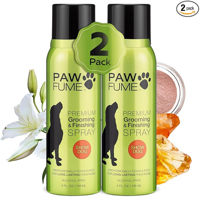 Paw Fume Dog Perfume Spray Long Lasting Scent for Grooming, Show Dog, 2-Pack – Keep Your Pup Fresh All Day – Hypoallergenic, Alcohol-Free, Detangling Formula – Moisturizing Pet Cologne Spray for Dogs