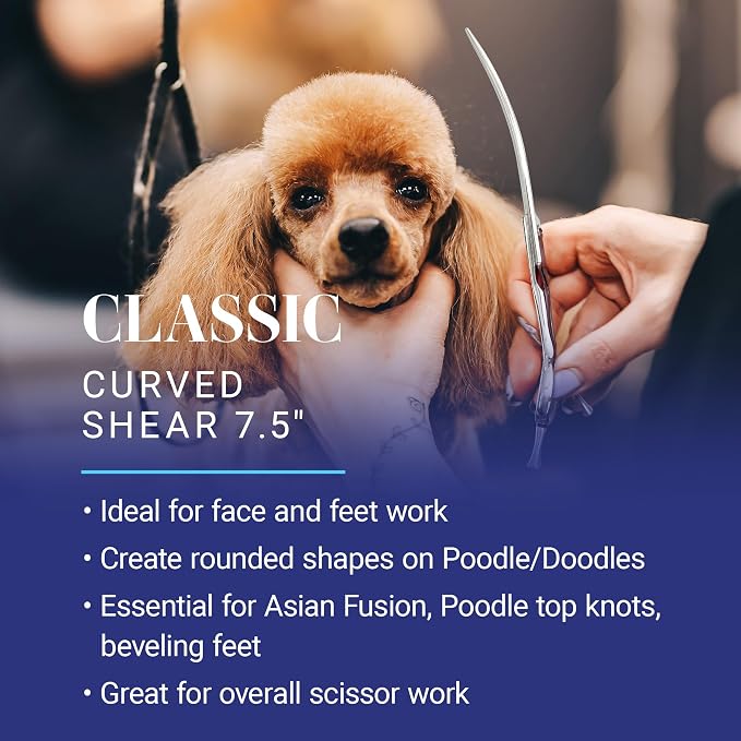 Chris Christensen Classic Series 7.5 in. Curved Dog Grooming Shears, Groom Like a Professional, Convex blade, Any Skill Level, Made From 440C Japanese Steel