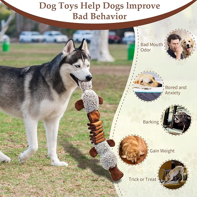 BUYPOW Squeaky Dog Toys, Interactive Tug of War Puppy Toys, Funny Plush Dog Chew Toys, Stuffed Dog Toys for Small,Medium and Large Dogs - Platypus