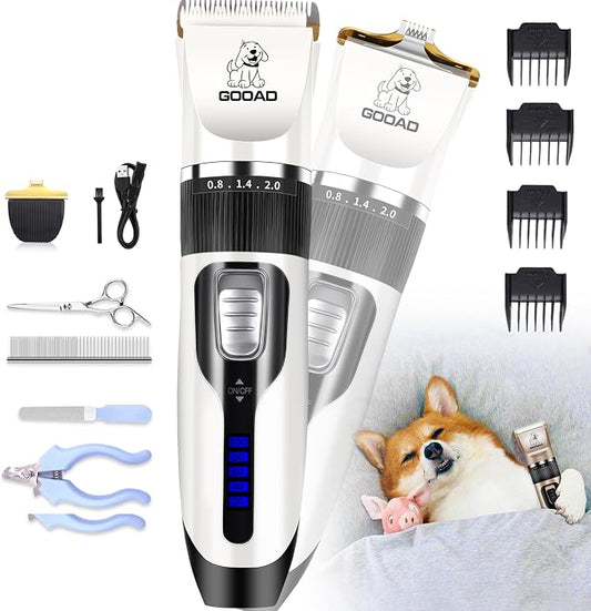 Dog Clippers Grooming Kit and Paw Trimmer,Cordless,Low Noise, Electric Quiet,Rechargeable, Dog Trimmer Grooming, Pet Hair Clippers for Thick Coats,Shaver for Small and Large Dogs Cats