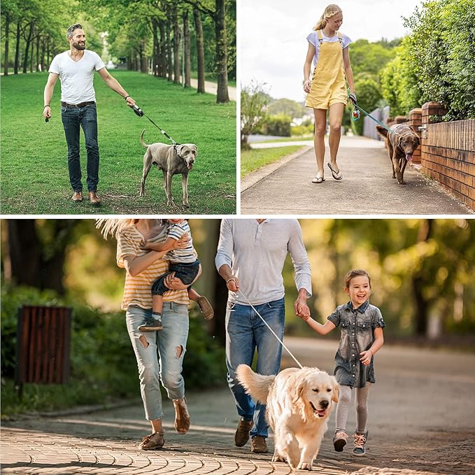 Long Dog Leash 15 FT: Heavy Duty Rope Leashes for Dogs Training with Swivel Lockable Hook Reflective Threads Bungee and Padded Handle - Dog Lead for Large Small Medium Dogs Outside Walking Hiking