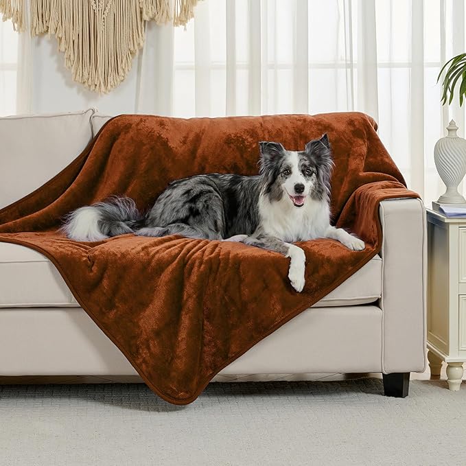 Waterproof Blanket for Bed Couch Sofa, Soft Liquid Pee Proof Pet Blanket for Dog Puppy Cat, Reversible Sherpa Fleece Furniture Protector (Caramel, 50x60 inches)