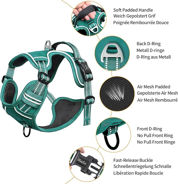 HEELE Dog Harness for Large Dogs No Pull Dog Vest Harness for Large Dog with Soft Padded Handle Reflective for Outdoor Training, Grass Green, L