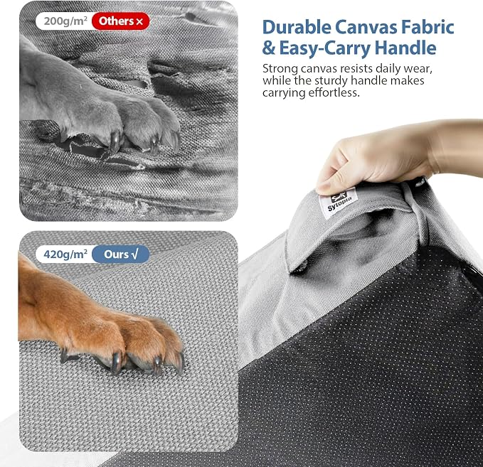 Sytopia 7" Thick Orthopedic Dog Beds for Extra Large Dogs, 35D Memory Foam Durable Canvas Pet Bed with Chew Proof Fabric Cover, Up to 150 Pounds, Waterproof Liner & Washable Cover Design, Light Grey