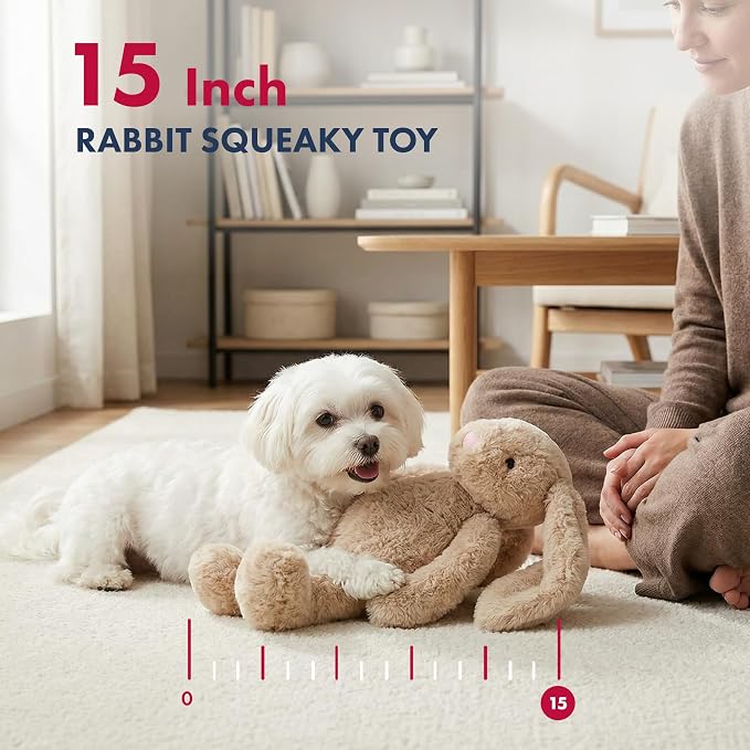 petlou Colossal Squeak 15-inch Promo Rabbit Dog Toys Not for Heavy Aggressive Chewers