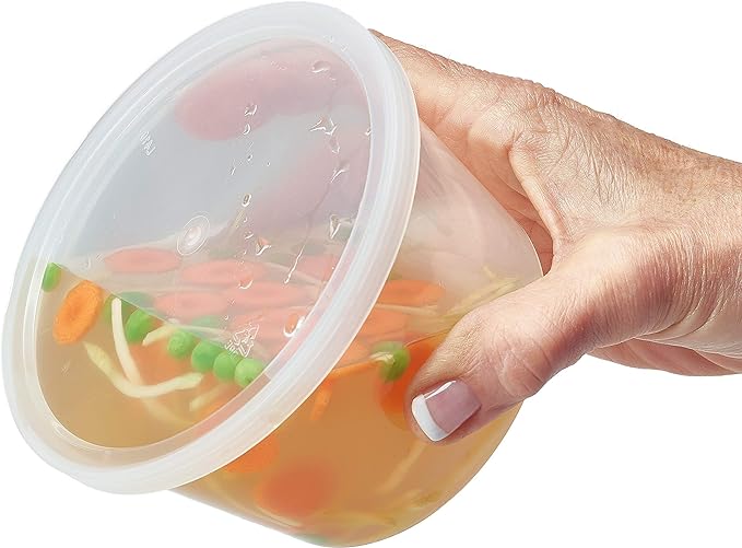 DuraHome Food Storage Containers with Lids 8oz, 16oz, 32oz Freezer Deli Cups Combo Pack, 44 Sets BPA-Free Leakproof Round Clear Takeout Container Meal Prep Microwavable, Airtight Lids (Mixed Sizes)
