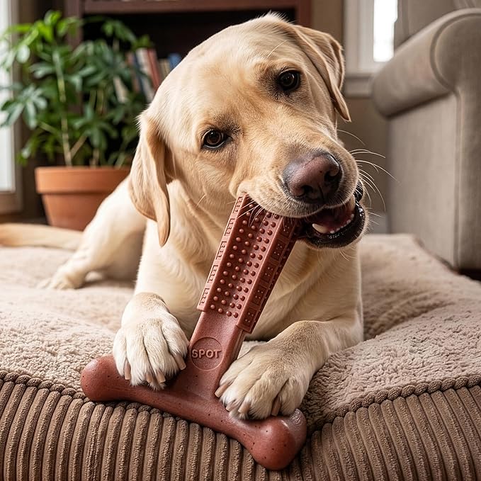 SPOT Bam-Bones Plus T Bone - Bamboo Fiber & Nylon Dog Chew Toy for Moderate to Aggressive Chewers, Non-Splintering, Long-Lasting, 7in Beef Flavor, for Adult Dogs & Teething Puppies Under 90lbs