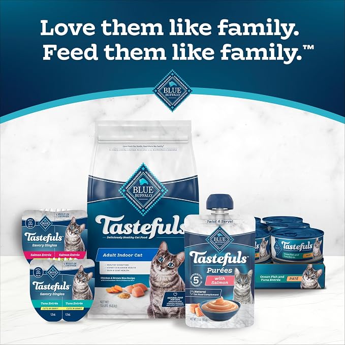 Blue Buffalo Tastefuls Purées Variety Pack, Natural Cat Food Complement, Resealable Twist Cap Pouches, Chicken and Tuna, 3-oz (Pack of 24), 12 of Each Flavor