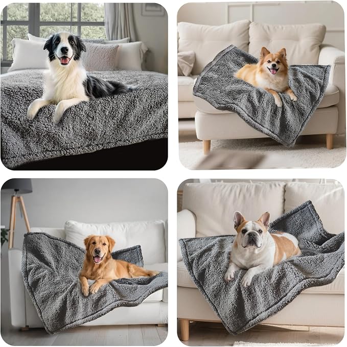 SORKUT Waterproof Dog Blanket for Small Dogs,Soft Pee Proof Puppy Blanket Reversible Calming Sherpa Fleece Furniture Protector Cover for Dogs Cats,Dark Gray-Small(40"x28")