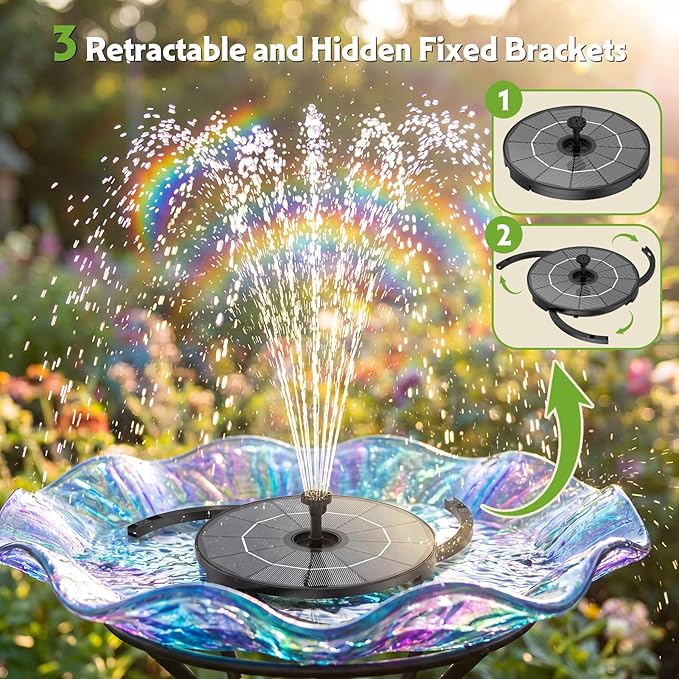 AISITIN DIY Solar Fountain Pump for Water Feature with 3.9ft Cord, Solar Bird Bath Fountain with 6 Nozzles, Solar Powered Water Floating Fountain for Bird Bath, Garden, Ponds Fish Tank, Outdoor