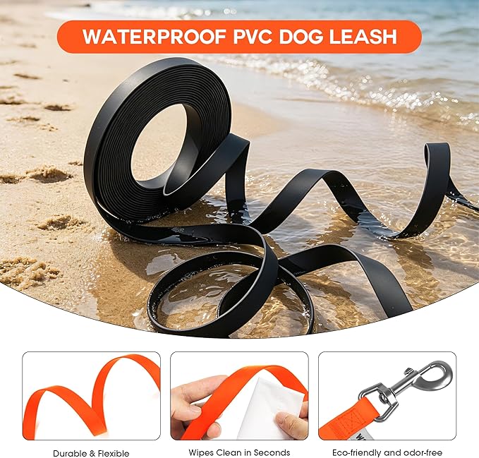 Wolfone 20ft Orange Long Leash - Waterproof Training Dog Leash for Recall, Swimming, Camping, Beach, Hunting, Walking