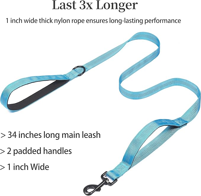 iYoShop Double Dog Leash with Three Extra Traffic Handles, 360 Swivel No Tangle Dual Dog Walking Leash, Comfortable Shock Absorbing Reflective Bungee for Two Dogs(15-120 lbs, Blue)