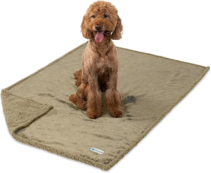 PetAmi Waterproof Dog Blanket for Couch, Extra Large 80x60, Pee Proof Sherpa Fleece Reversible Pet Throw, Furniture Protector for Bed Sofa Crate Kennel, Soft Washable Cover for Dog Cat, Taupe Sherpa