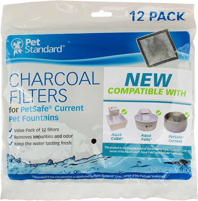 PETSTANDARD Replacement Filter Compatible with PetSafe® Fountain Aqua Cube®, Aqua Falls® and Current Pet Water Fountain, Pack of 12