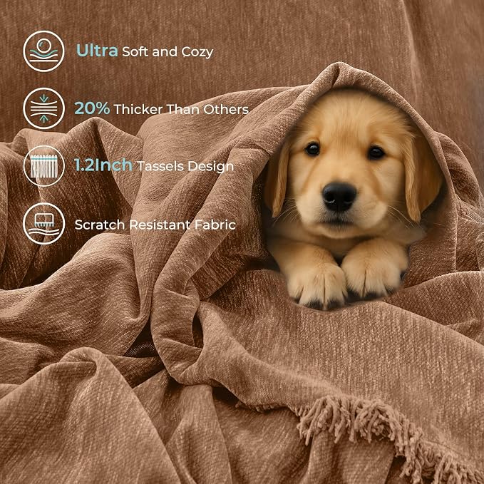 CAPALOCA Sectional Couch Covers, 2 Pieces Chenille Sofa Cover L Shaped Couch Cover Blanket for Dogs Washable Sofa Slipcovers Pet Furniture Protector (Large: 71" x 102" + 71" x 110", Brown)