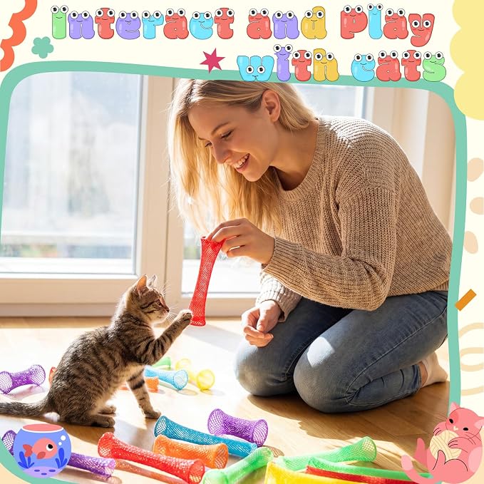 Leitee 60 Pcs Cat Spring Toys Kitten Tubes Indoor Interactive Chinese Finger Trap Cat Toys Plastic Coil for Pet Hunt Scratch(Rainbow Colors)