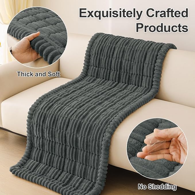 hyha Couch Cover for Dogs Washable, Non Slip Thick Flannel Sofa Protector, Pet Friendly Plush Furniture Cover for Sectional Sofa & Loveseat (Dark Grey, 27.6" x 88")