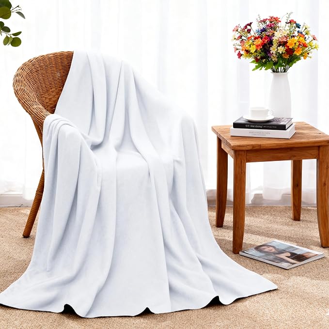 CULVE 24 Pack Fleece Throw Blanket 50x60 - Soft Lightweight Blankets in Bulk for Wedding, Gifts Pet Home Bed Sofa Couch Office Travel(White)