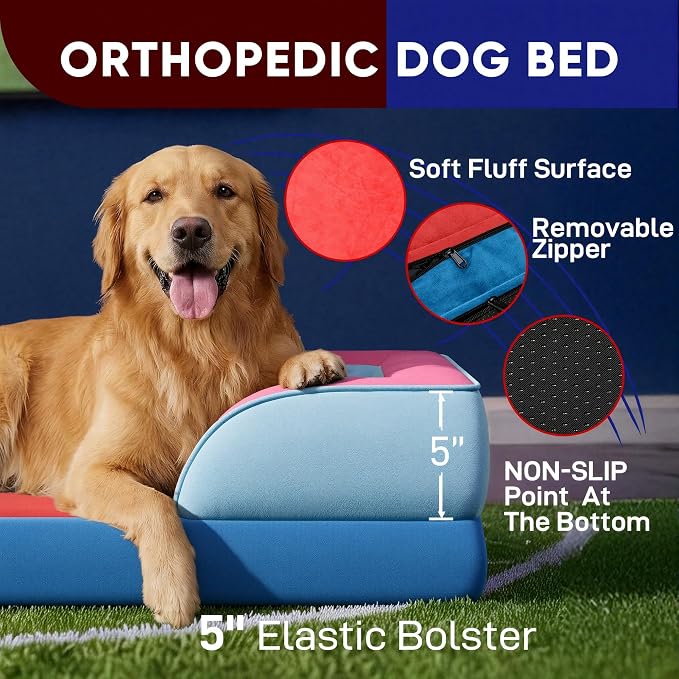 Comfort Expression Orthopedic Dog Bed for Extra Large Dogs 45x35 Inch, Waterproof Egg Crate Foam XL Pet Bed with Bolsters, Dog Couch with Washable Cover & Non-Slip Bottom, Atlanta