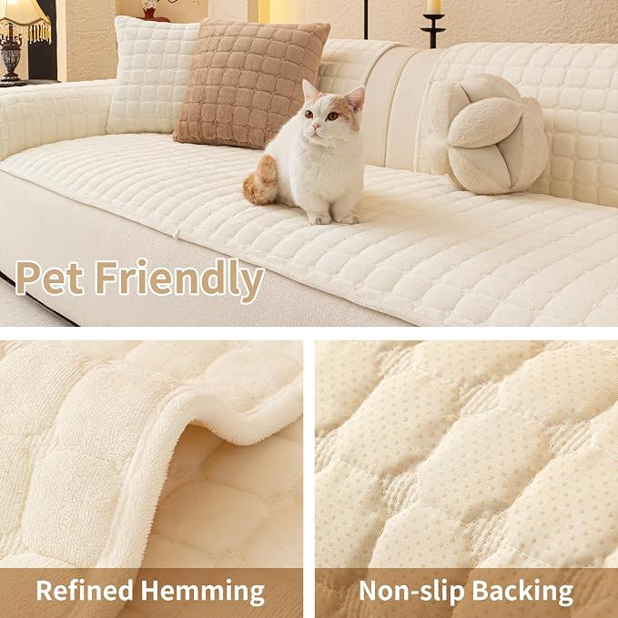 Velvet Couch Covers for Dogs, Dog Sectional Couch Covers, Pet Couchs Cover for Loveseat, Couchs Protector for Dogs, Sectional Sofa Cover for Pet Washable(1PC,Beige White,27.6"×59")
