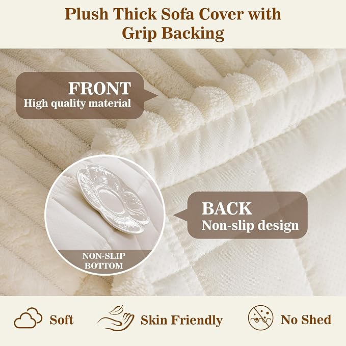 MYSKY HOME Couch Covers for Sofa, L Shaped Couch Cover, Couch Cover for Dogs, Sofa Covers for Pets Washable, Non Slip Sofa Slipcovers, Leather Sofa Cover Sectional Couch Covers, Cream, 27.6" x 70.9"
