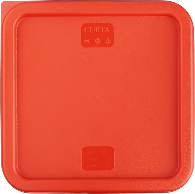 CURTA 4 Pack Food Storage Container with Red Lid - NSF Listed Commercial Grade in 8.0 Qt - Square, Clear, Polycarbonate