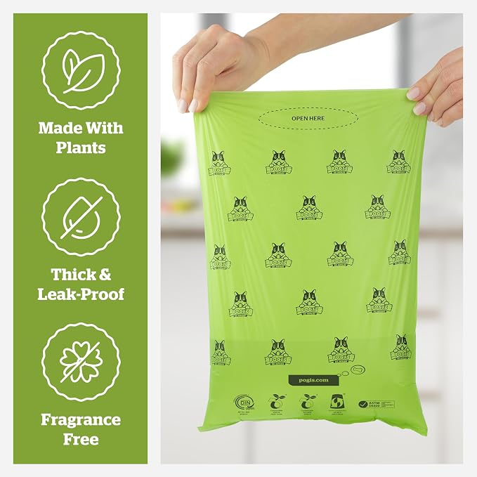 Pogi's Compostable Poop Bags for Home & Yard – Leak-Proof, Extra-Large, Made with Plants (Single Roll, 300-Count)