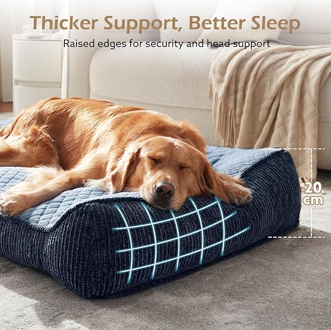 JOEJOY XL Orthopedic Dog Bed for Large Dogs Up to 80lbs - Extra Thick Foam Pet Bed Sofa with Bolster Sides, Large Sized Dog Bed with Removable Washable Cover, Non-Slip Bottom, Blue (42"x30")