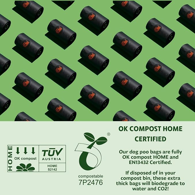 Tuff Pets Certified Compostable Heavy Duty Dog Poop Bag With Handles - 12 Rolls of Pet Waste Bags - Fits in any Dogs Poo Bag Dispenser or Holder - Thick Dog Poop Bags