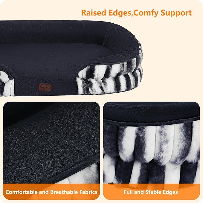 Dwanton Orthopedic Dog Bed for Medium Dogs with Gel Memory Foam, Waterproof Dog Sofa, Washable Pet Bed with Four Sided Bolster Cushion, Removable Cover & Non-Slip Bottom, 36", Tie-dye Grey