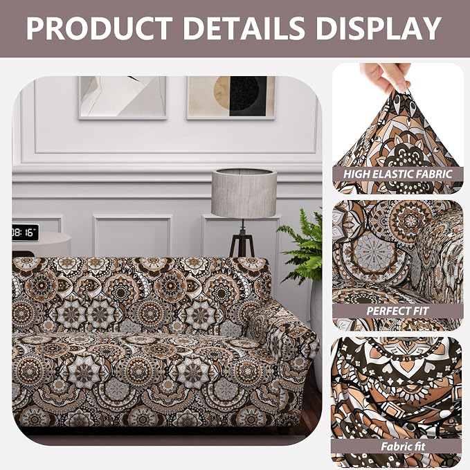 Stretch Loveseat Cover Sofa Slipcover for 2 Cushion Couch,Printed 1-Piece Sofa Cover Furniture Protector Couch with Elastic Bottom for Kids,Dog(Loveseat,A-Round Flower)