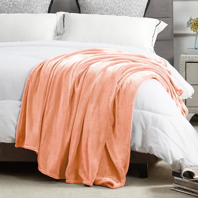 DREAMNINE Pack of 21 Fuzzy Soft Fleece Throw Blanket for Couch Sofa 50" x 60", Decorative Solid Lightweight Velvet Blankets for Chair, Cozy Accent Shaggy Plush Flannel Blanket for Bedroom, Peach