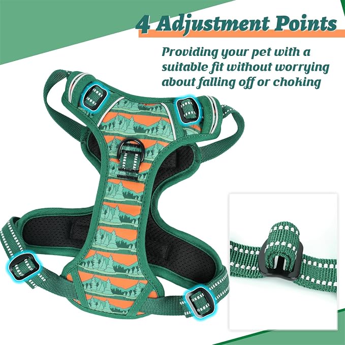 HEELE Dog Harness, No Pull Adjustable Padded Reflective Harness for Small Medium Large Dogs with Handle for Walking Training, Wilderness, L