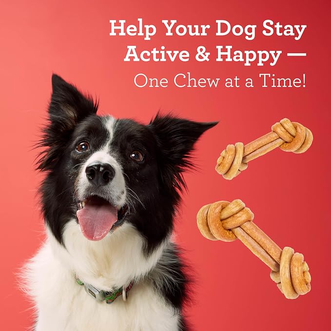 DreamBone CollaYUMS Knots Plus Collagen Chews for Dogs, 8 Count, Treat Your Dog to Rawhide-Free Chews Made with Chicken, Vegetables and Peanut Butter